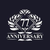 Logotipo del aniversario de 77 años, logotipo floral de lujo del 77 aniversario. vector