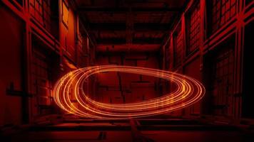 3d render of flash neon and light glowing on dark scene. Speed light moving lines. photo