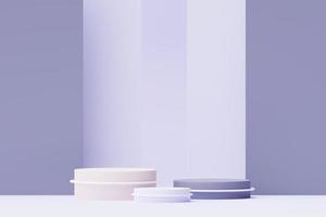 3d render Pastel Purple minimal background with podium stand. Purple stage platform for cosmetic product presentation and advertising. Studio scene with showcase pedestal in clean design. photo