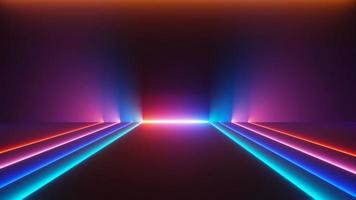 3d render of illuminated neon and light glowing on dark scene. Speed light moving lines. Abstract simple Colorful lighting neon background. photo