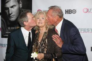 LOS ANGELES, JUL 11 - Allan Glaser, Connie Stevens, Tab Hunter at the Tab Hunter Confidential at Outfest at the Directors Guild of America on July 11, 2015 in Los Angeles, CA photo