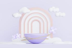 3d render Pastel Purple minimal background with podium stand. Purple stage platform for cosmetic product presentation and advertising. Studio scene with showcase pedestal in clean design. photo