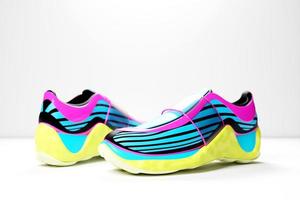 Bright sneakers with animal print on the sole. The concept of bright fashionable sneakers, 3D rendering. photo