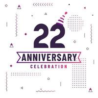 22 years anniversary greetings card, 22 anniversary celebration background free vector. vector