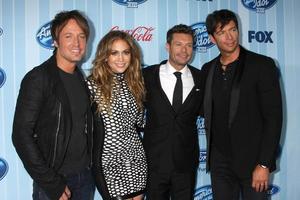 LOS ANGELES, JAN 14 - Keith Urban, Jennifer Lopez, Ryan Seacrest, Harry Connick Jr at the American Idol Season 13 Premiere Screening at Royce Hall on January 14, 2014 in Westwood, CA photo