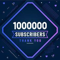 Thank you 1000000 subscribers, 1M subscribers celebration modern colorful design. vector