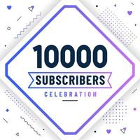 gracias 10000 suscriptores, 10k suscriptores celebración diseño moderno y colorido. vector