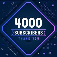 gracias 4000 suscriptores, 4k suscriptores celebran un diseño moderno y colorido. vector