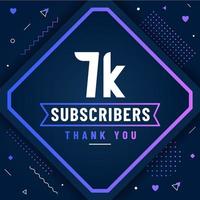 Thank you 7K subscribers, 7000 subscribers celebration modern colorful design. vector