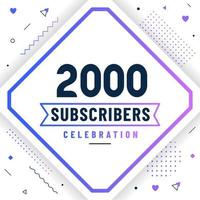 gracias 2000 suscriptores, 2k suscriptores celebración diseño moderno y colorido. vector