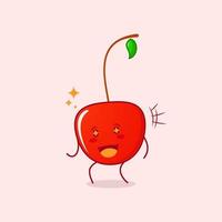 cute cherry cartoon character with happy expression. mouth open and sparkling eyes. suitable for logos, icons, symbols or mascots. red and green vector