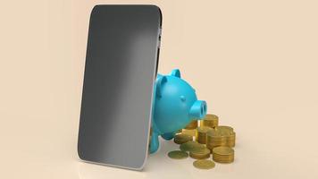 blue piggy bank and smartphone for business concept 3d rendering photo