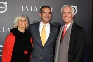 LOS ANGELES, DEC 6 -  Guest, Eric Garcetti, Gil Garcetti at the La LA Land World Premiere at Village Theater on December 6, 2016 in Westwood, CA photo