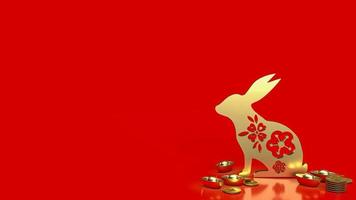 The gold rabbit and chines money for promotion concept 3d rendering photo