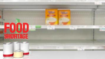 The food shortage red text on empty shelf image 3d rendering photo