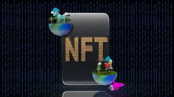 The gold nft text on tablet  digital background  3d rendering photo