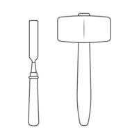 Mallet and Chisel Outline Icon Illustration on White Background vector