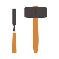 Mallet and Chisel Flat Illustration. Clean Icon Design Element on Isolated White Background vector