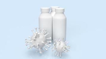 The white vaccine and virus on blue background for sci or outbreak concept 3d rendering photo