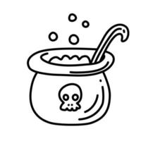 Witch bowl. Bubbling cauldron. Vector doodle hand drawn illustration.