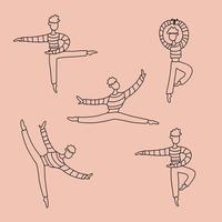 Dancer. Ballet practice. Vector doodle linear set.