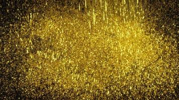 Gold dust,shimmer falls in black background and forms hill. video