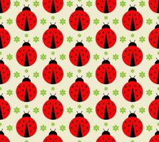 Cute ladybugs and green flowers seamless pattern. Colorful childish background vector