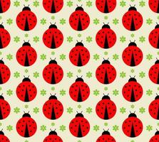 Cute ladybugs and green flowers seamless pattern. Colorful childish background vector