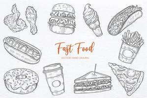 Fast Food set collection with hand drawn sketch vector