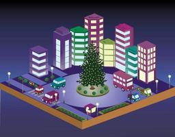 3D Christmas tree illuminated with city 3D illustration