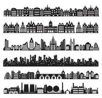 City set houses and buildings, a set of urban silhouettes of city houses and shops vector