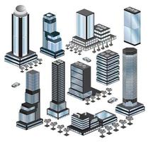 Various variants isometric 3D buildings on the white vector