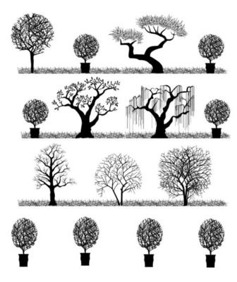 Silhouettes of trees on a white background