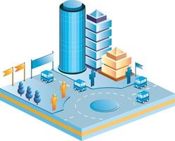 Town in isometric view with the landscape 3D illustration vector