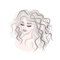 beauty salon logo. girl face logo. barbershop - curly hairstyle, hair care. cosmetology concept - face care, cosmetics. eyelashes and eyebrows vector