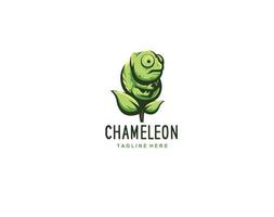 Chameleon with green leaf logo design vector