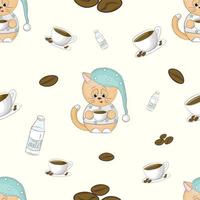 pattern with cat coffee and milk vector