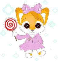 illustration of little cute fox with lollipop vector