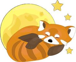 sleeping red panda illustration with moon vector