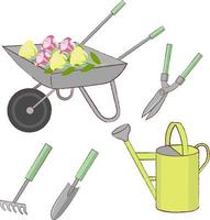 illustration of a set of various gardening tools vector