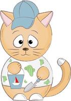 illustration of a cat with a bucket and a shovel vector