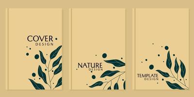 plantilla de portada de libro de tema natural. diseño con adorno de silueta de hoja vector