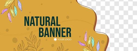 natural themed brown banner with hand drawn leaf elements. aesthetic design for social media. vector illustration