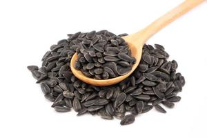 black sunflower seeds on white background photo