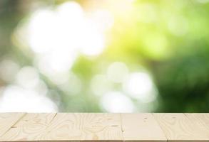 Empty top wooden table and blur nature with bokeh background. photo