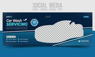 Car wash servicing social media cover banner header post vector template design