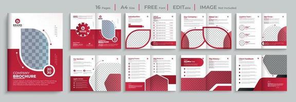 Abstract Corporate modern trendy Red Gradient Color 16 Pages multipage A4 Size Company Profile Business Brochure Design Set Vector Template