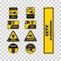 Ilustración de vector de diseño de signo de colección cctv de advertencia