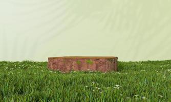 Presentación en 3D de un producto mínimo y moderno sobre un fondo neutro. podio y hojas verdes. escaparate de escenario de escena conceptual para nuevo producto, venta de promoción, banner, presentación, cosmético foto