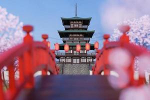 Japan castle and cherry blossom in spring. sakura seasons, Japan or korea architecture. photo